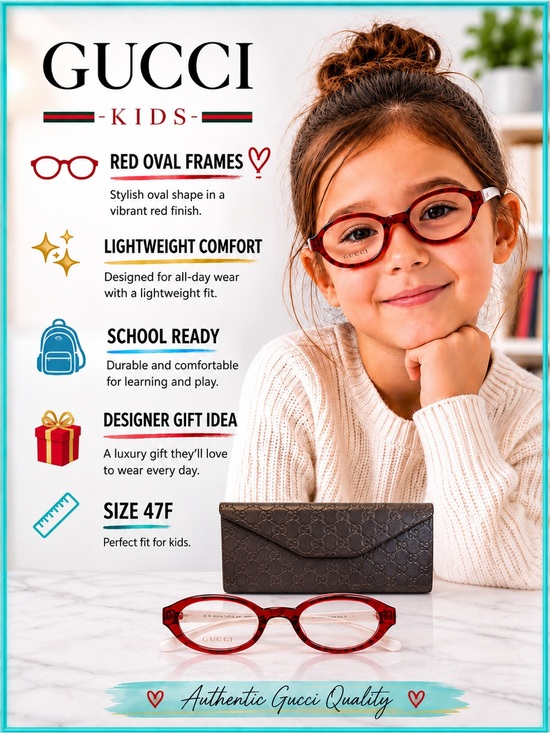Gucci Other - Gucci Kids Red Oval Eyeglass Frames GG5002/C Designer Optical Glasses 47F